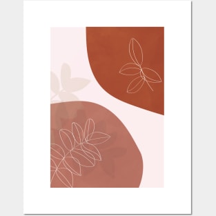 Abstract Line Art, Leaf, Boho, Neutral,Terracotta Posters and Art